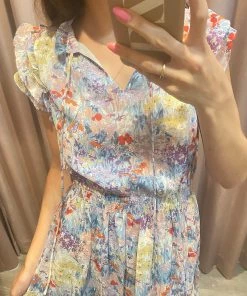 She She Boutique Floral Ruffle Midi Dress - Blue Multi CLOTHING
