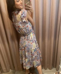 She She Boutique Floral Ruffle Midi Dress - Blue Multi CLOTHING