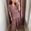 She She Boutique NEW ARRIVALS Plaid Maxi Dress - Brown Mauve OR Brown Sage
