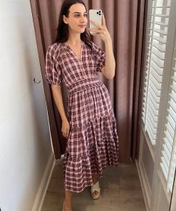 She She Boutique NEW ARRIVALS Plaid Maxi Dress - Brown Mauve OR Brown Sage
