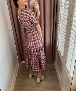 She She Boutique NEW ARRIVALS Plaid Maxi Dress - Brown Mauve OR Brown Sage