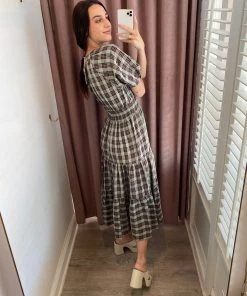 She She Boutique NEW ARRIVALS Plaid Maxi Dress - Brown Mauve OR Brown Sage