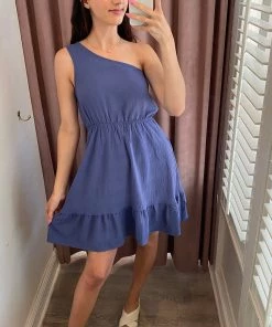 She She Boutique One Shoulder Dress - Navy