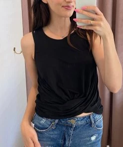 She She Boutique Front Twist Knit Tank Top - White, Black OR Kelly Green CLOTHING