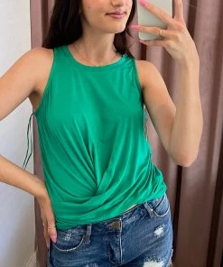 She She Boutique Front Twist Knit Tank Top - White, Black OR Kelly Green CLOTHING