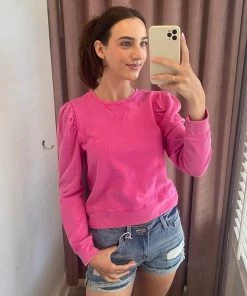 She She Boutique French Terry Pullover Top - Hot Pink CLOTHING