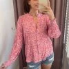 She She Boutique CLOTHING Water Print Blouse - Pink Multi