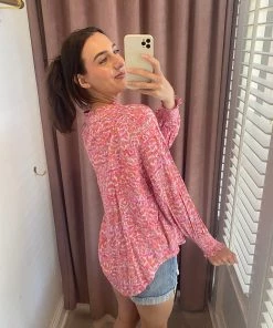 She She Boutique CLOTHING Water Print Blouse - Pink Multi