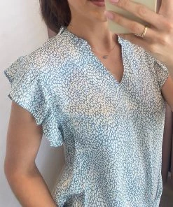She She Boutique Printed Blouse - Teal CLOTHING