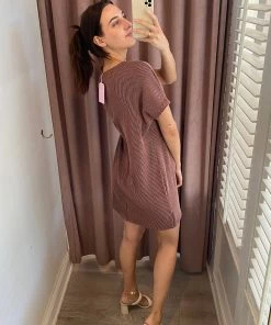 She She Boutique Ribbed Short Sleeve Dress - Forest OR Chocolate