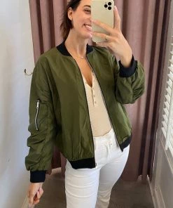 She She Boutique Windbreaker Bomber Jacket - Olive Green