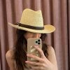 She She Boutique Straw Hat With Brown Braided Band - Ivory