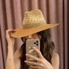 She She Boutique ACCESSORIES Straw Hat With Cream Pattern Detail- Tan