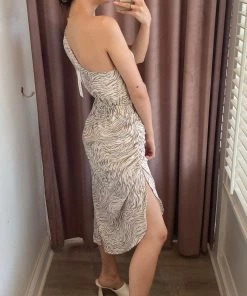 She She Boutique CLOTHING One Shoulder Dress - Cream/Grey