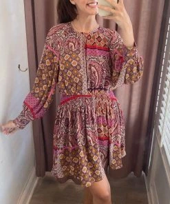 She She Boutique Boho Print Dress - Plum Combo