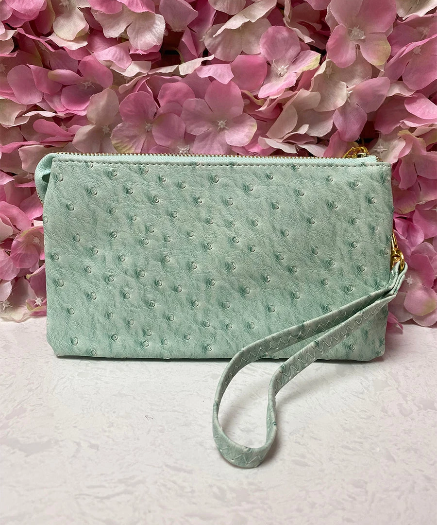 She She Boutique 3-Way Crossbody Bag - Mint Ostrich HANDBAGS 3 She She Boutique 3-Way Crossbody Bag - Mint Ostrich HANDBAGS