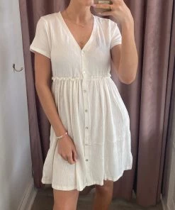 She She Boutique Buton Down Dress - White CLOTHING