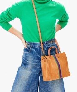 Clare V. Petit Simple Tote - Camel Suede With Stripes