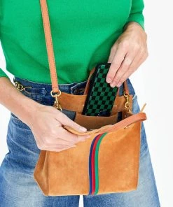 Clare V. Petit Simple Tote - Camel Suede With Stripes