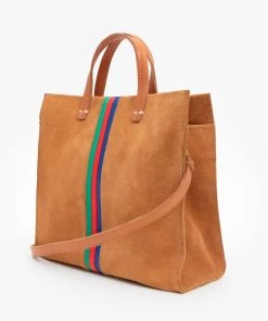 Clare V. Petit Simple Tote - Camel Suede With Stripes