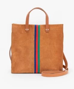 Clare V. Petit Simple Tote - Camel Suede With Stripes