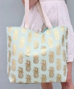 She She Boutique HANDBAGS Oceana Foil Pineapple Tote Bag - Navy, White, Mint, Coral OR Light Blue 9 She She Boutique HANDBAGS Oceana Foil Pineapple Tote Bag - Navy, White, Mint, Coral OR Light Blue