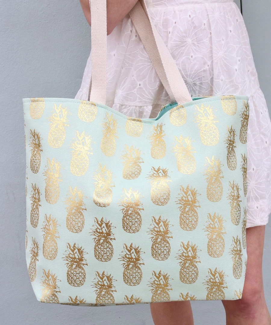 She She Boutique HANDBAGS Oceana Foil Pineapple Tote Bag - Navy, White, Mint, Coral OR Light Blue 5 She She Boutique HANDBAGS Oceana Foil Pineapple Tote Bag - Navy, White, Mint, Coral OR Light Blue