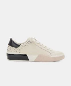 Dolce Vita Zina Stud Sneakers - White/Black Leather SHOES