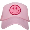 She She Boutique Smiley Face Trucker Hat - White/Pink ACCESSORIES