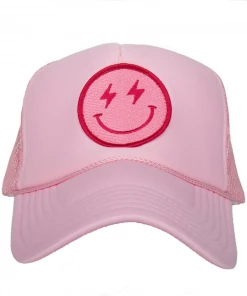 She She Boutique Smiley Face Trucker Hat - White/Pink ACCESSORIES