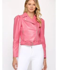 She She Boutique NEW ARRIVALS Puff Sleeve Faux Leather Jacket - Candy Pink