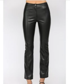 She She Boutique Faux Leather Flare Pants - Black