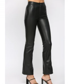 She She Boutique Faux Leather Flare Pants - Black