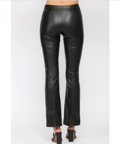 She She Boutique Faux Leather Flare Pants - Black