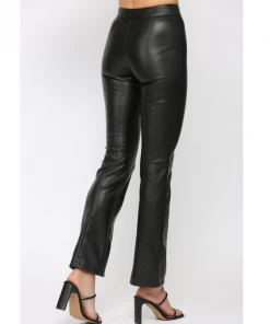 She She Boutique Faux Leather Flare Pants - Black