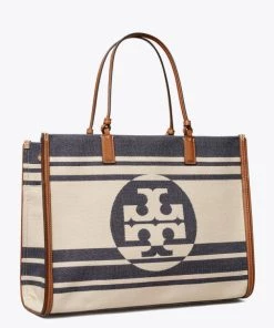 HANDBAGS Tory Burch Ella Jacquard Stripe Tote - Royal Navy