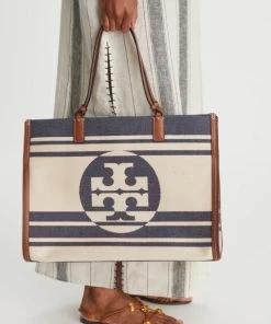 HANDBAGS Tory Burch Ella Jacquard Stripe Tote - Royal Navy