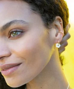 She She Boutique Kris Nations Mother Of Pearl Flower Huggies - Gold