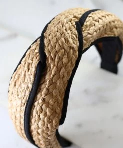 She She Boutique Woven Straw And Fabric Headband - Tan/Black