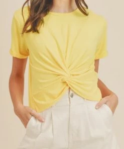 She She Boutique Twisted Front Knot Top - Pink Neon, Yellow OR Green CLOTHING