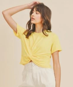 She She Boutique Twisted Front Knot Top - Pink Neon, Yellow OR Green CLOTHING