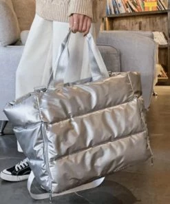 She She Boutique HANDBAGS Panorama Puffer Tote Bag - Silver