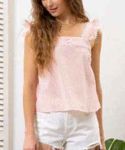 She She Boutique Textured Stripe Top - Orange CLOTHING