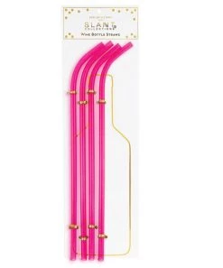She She Boutique Wine Bottle Straws, Set Of 4 - Bright Pink