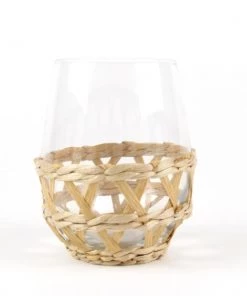 She She Boutique Rattan Stemless Wine Glass - Natural