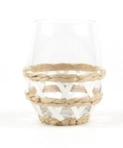 She She Boutique Rattan Stemless Wine Glass - White