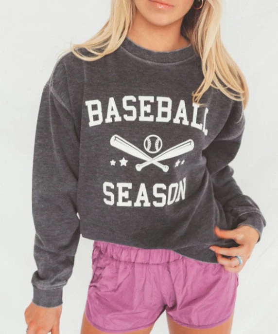 She She Boutique CLOTHING Baseball Season Pullover - Grey 3 She She Boutique CLOTHING Baseball Season Pullover - Grey