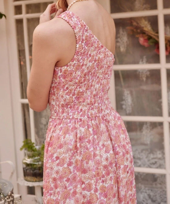 She She Boutique One Shoulder Floral Dress - Cream/Pink 6 She She Boutique One Shoulder Floral Dress - Cream/Pink