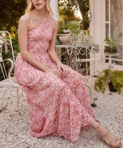She She Boutique One Shoulder Floral Dress - Cream/Pink 8 She She Boutique One Shoulder Floral Dress - Cream/Pink