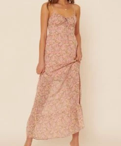 She She Boutique CLOTHING Floral Maxi Dress - Apricot/Pink